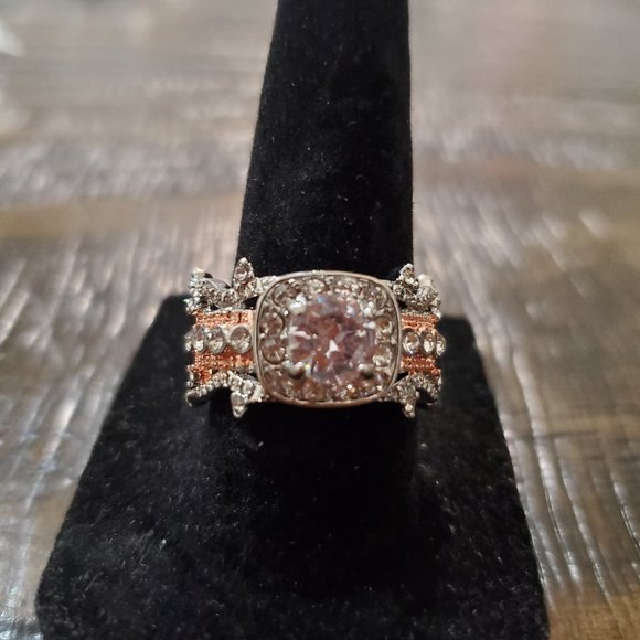 Jewelry Design Jewelry - 14k Rose Gold Plated Square Diamond Alloy Engagement Ring
